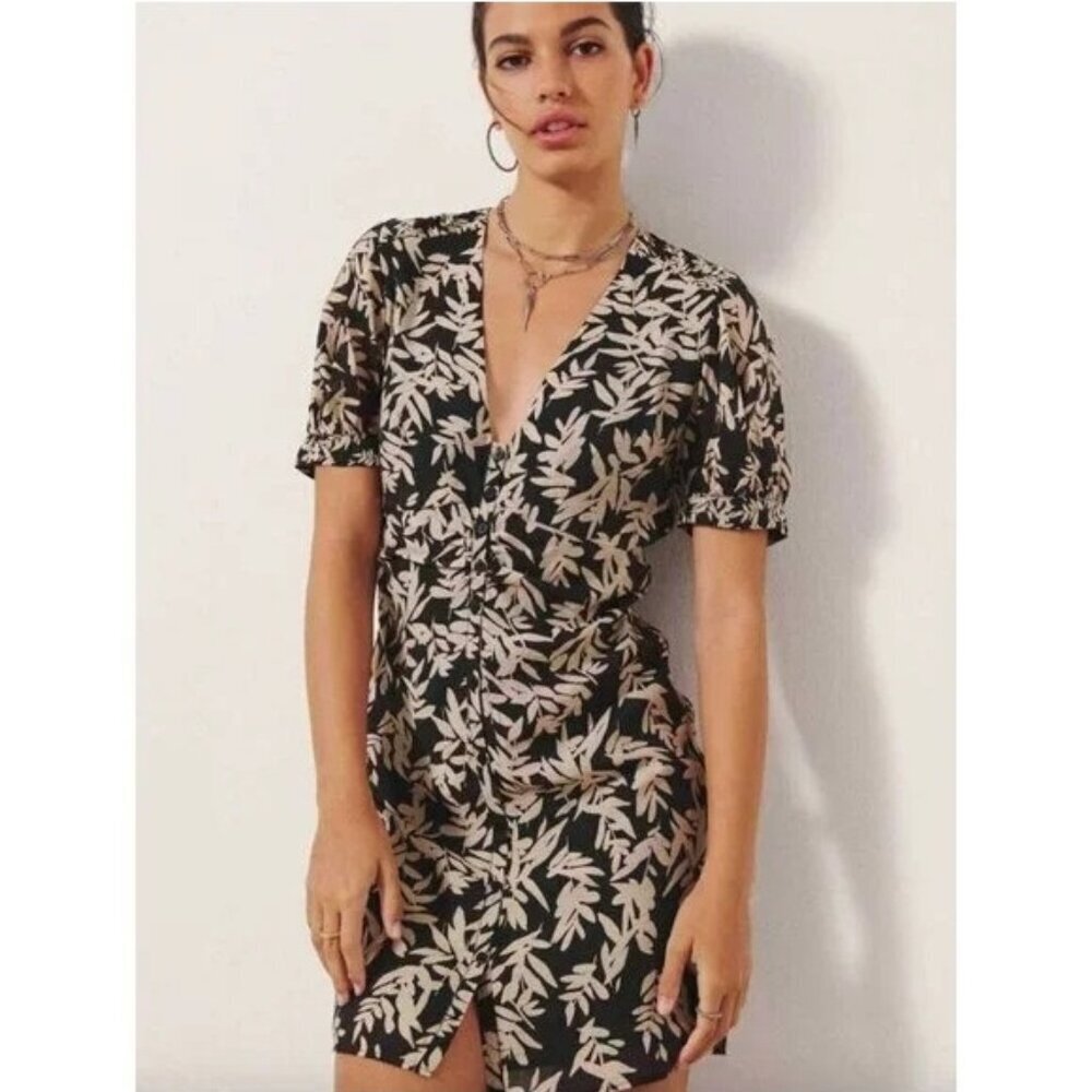 Ba&sh BASH Tais Floral Mini Dress in Black Tan Size Small